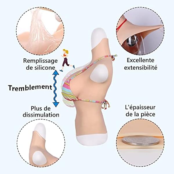 Alymor Pecholes de Silicona de Medio Cuerpo llenos de coraza de Silicona líquida Copa C-G para prótesis Mastectomía Cosplay Drag Queen Travesti Transgénero